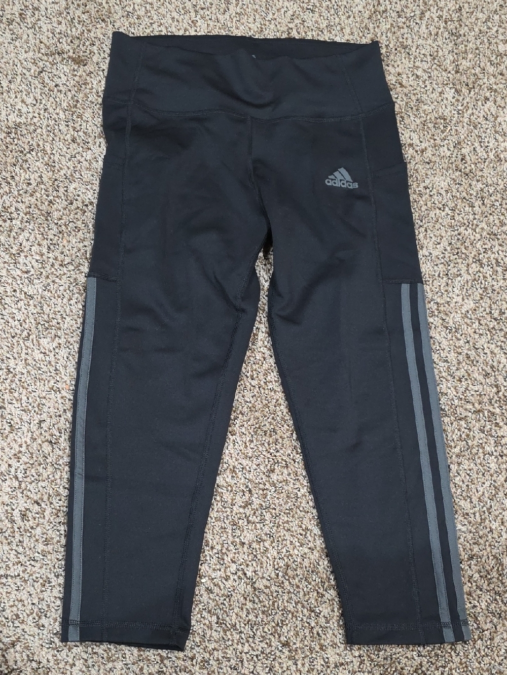 adidas Black Leggings with Gray Side Stripes